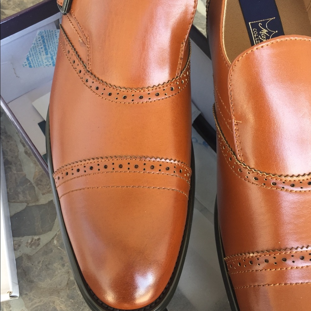 NWT Mens formal slip on leather lining cognac tan dress shoes - Picture 5 of 10